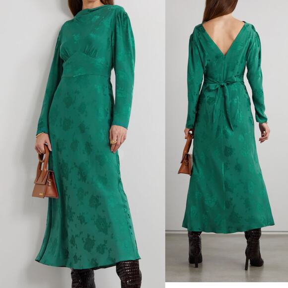 Rixo London Dresses & Skirts - RIXO LONDON "Ginger" Green Floral Jacquard Crepe Maxi Dress NWT US XS